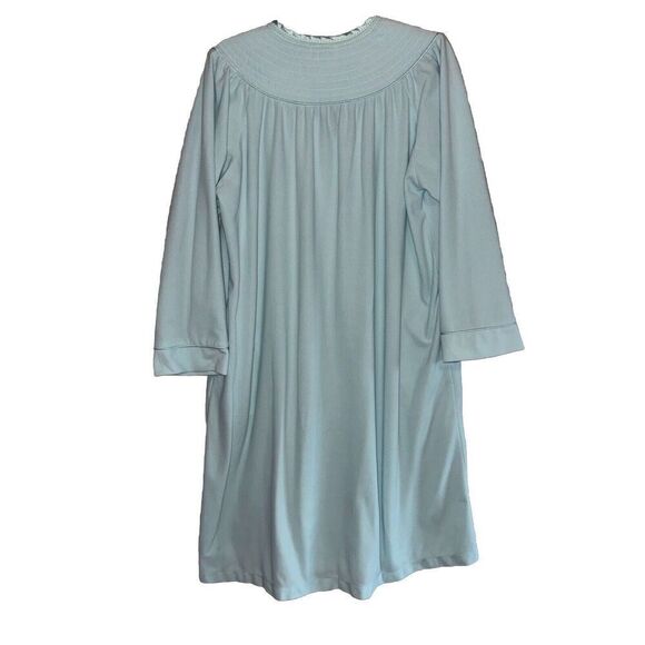 Vtg Barbizon Flannel Nightgown Robe House Coat Zip Cottage Prairie Blue Large - Picture 2 of 14